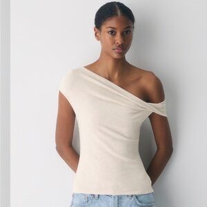Aritzia Light Oatmeal One-Shoulder Top